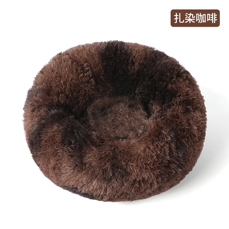Plush Pet Bed for Dogs Cats Winter Warm Long Plush Pet Nest Cozy Dog Bed Mat Soft Pet Sleeping Bed for Small Medium Dogs Cats Oasis Select Tie-dye coffee D 40CM