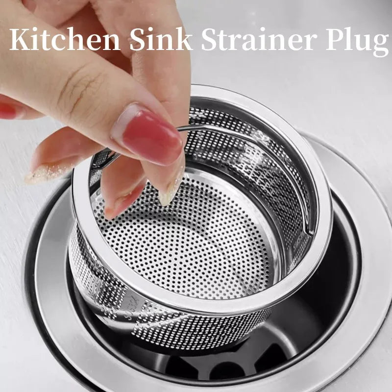 Stainless Steel Kitchen Sink Strainer Plug 99% Sink Drain Cover Filter Basket With Handle Waste Filter Mesh Kitchen Accessories Oasis Select