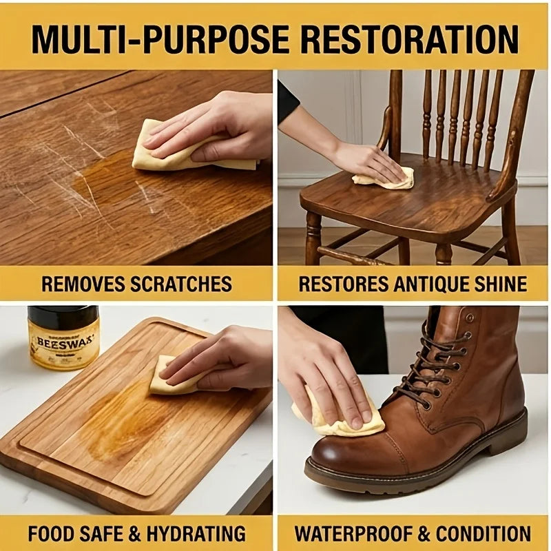 Natural Beeswax Wood Polish & Restoration Kit with round Sponge for Furniture Floors Guitars - Scratch Repair Set Oasis Select