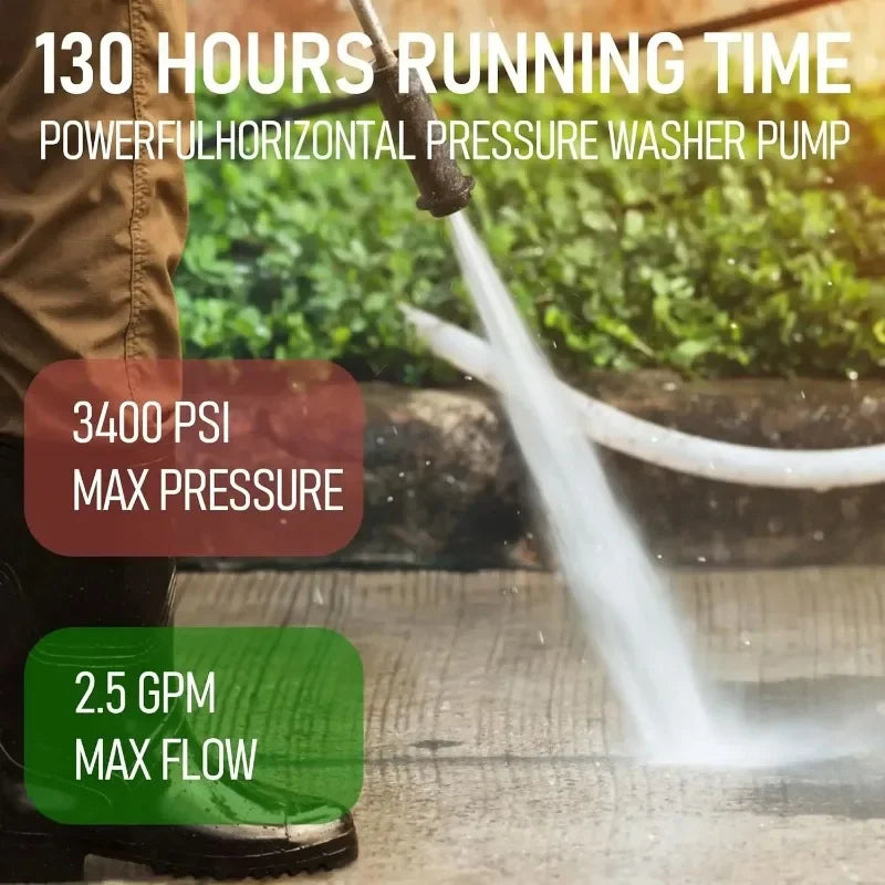 Professional Horizontal Pressure Pump Replacement - 3400PSI 2.5GPM 3/4" Shaft, Plug and Play for 1500-4000 PSI Washers Oasis Select