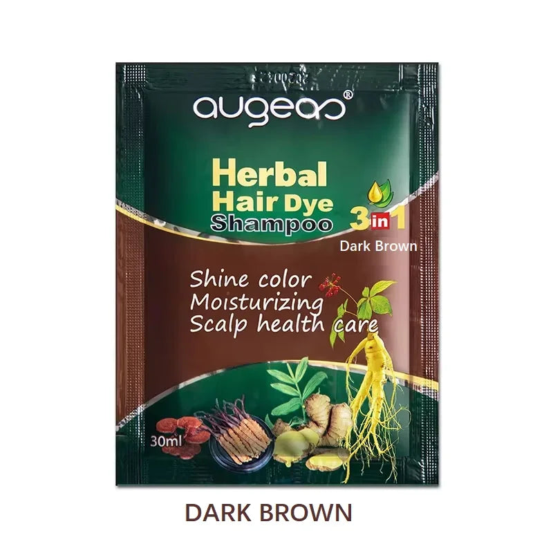 Herbal Plant Hair Dye Shampoo – 6 Colors, Grey Coverage Hair Dye Shampoo Oasis Select 30ml Dark Brown