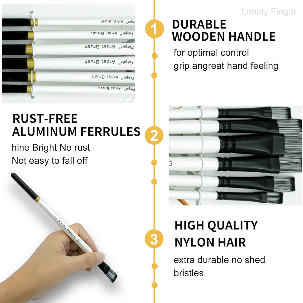 6pcs Flat Paint Brush Set for Acrylic Watercolor Gouache Oil and Body Painting Oasis Select