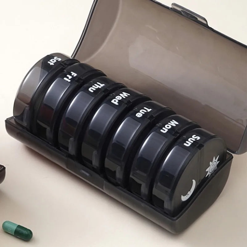 Medicine Box Seven Days a Week 21 Boxes of Black Medicine Boxes Portable Plastic Boxes Drug Packaging Box Large Volume Dispenser Oasis Select