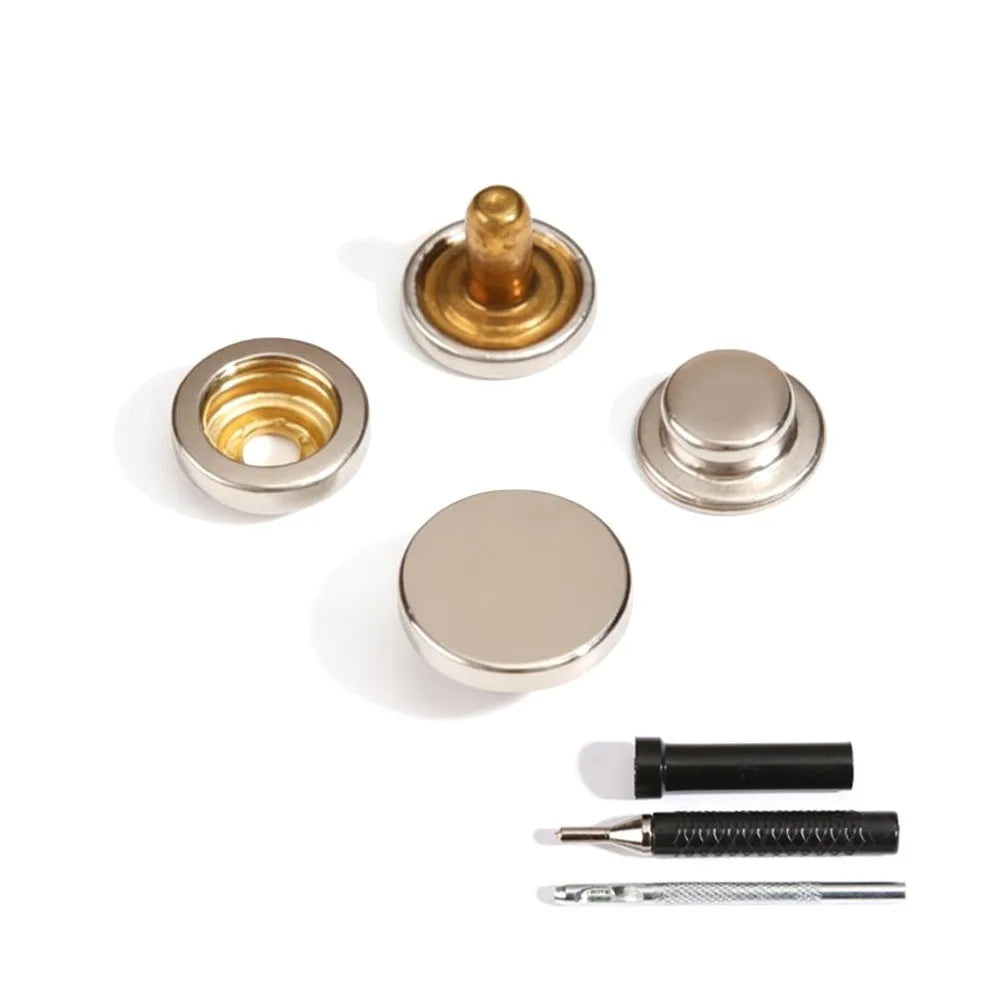 6Pcs/Set New Solid Metal Buttons Fasteners Button Easy To Use Snap Button Round Shape No Sewing Buttons Sewing Accessories Oasis Select Silver