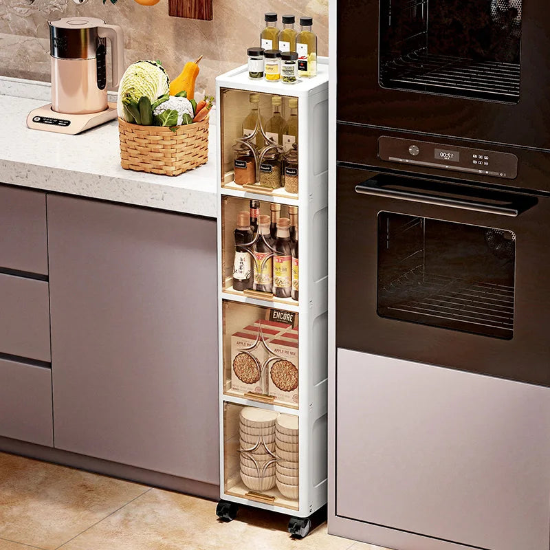 Heavy-Duty Space-Saving Flip Slim Cabinet 3-5 Tiers 20cm Wide Rolling for Kitchen Bedroom Bathroom Living Room 2 Colors Option Oasis Select