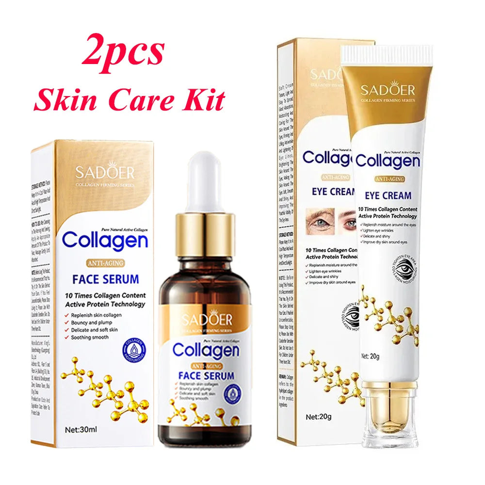 SADOER Collagen Skin Care Sets Anti Wrinkles Serum for Face Moisturizing Anti-aging Anti Dark Circles Eye Cream Skin Care Kit Oasis Select Face Serum Eye Cream