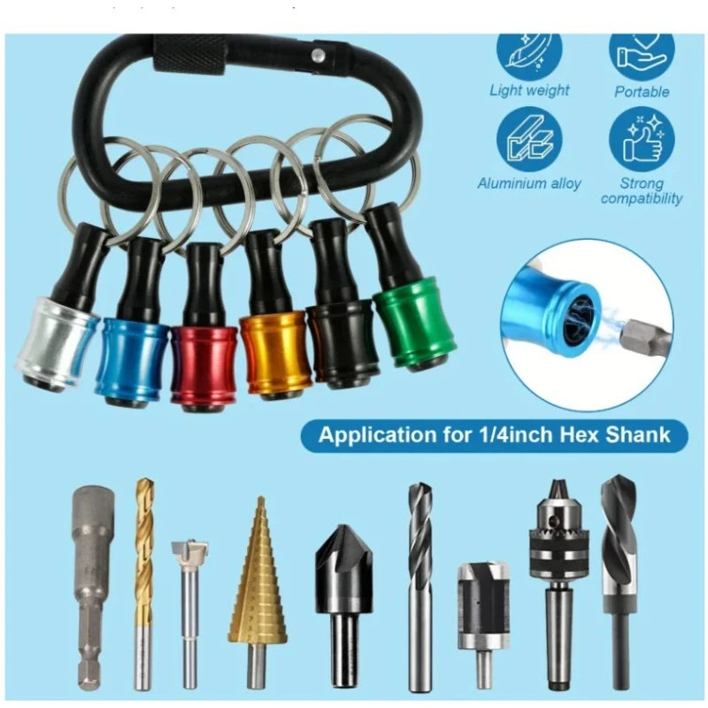 Multifunctional 1/4 Hex Shank Bit Extension Rod Keychain Carabiner Set Portable Drill Bit Storage Connecting Rod Hardware Tool Oasis Select