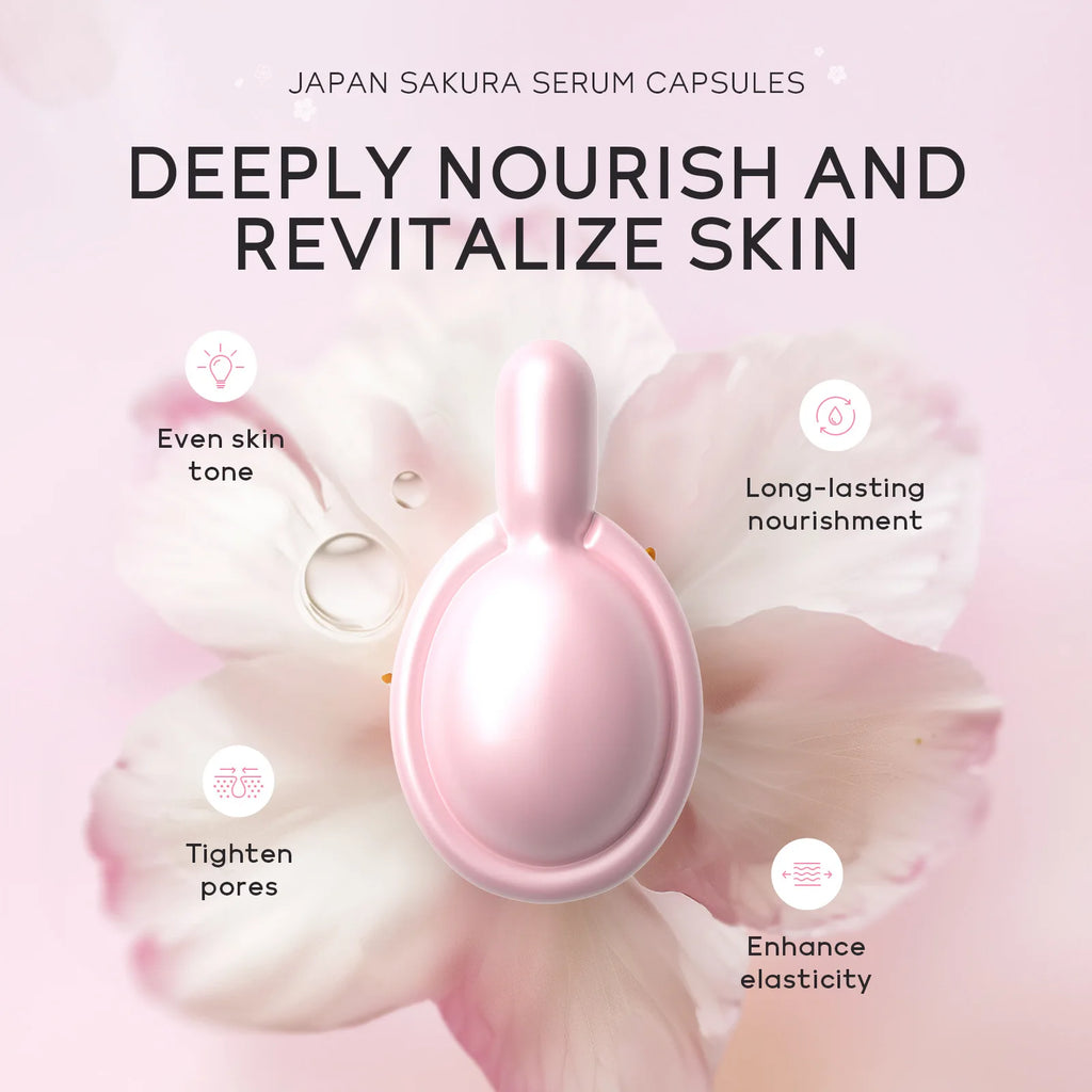 LAIKOU Sakura Capsule Essential Oil Facial Serum Moisturizing Brightening Anti-Wrinkle Firming Face Care 30pcs* 0.5ml ﻿ Oasis Select