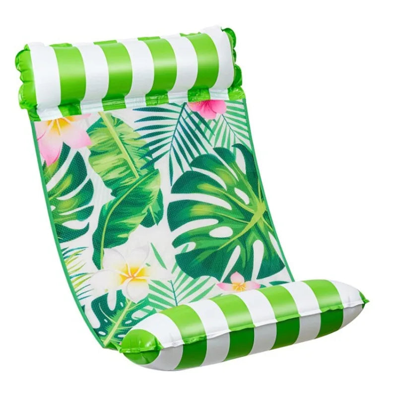 1pc Inflatable Pool Float Mat, Foldable Striped Water Hammock & Single Lounge Chair, Pool Party Swimming Float, Waterpark, Pools Oasis Select Leaf style