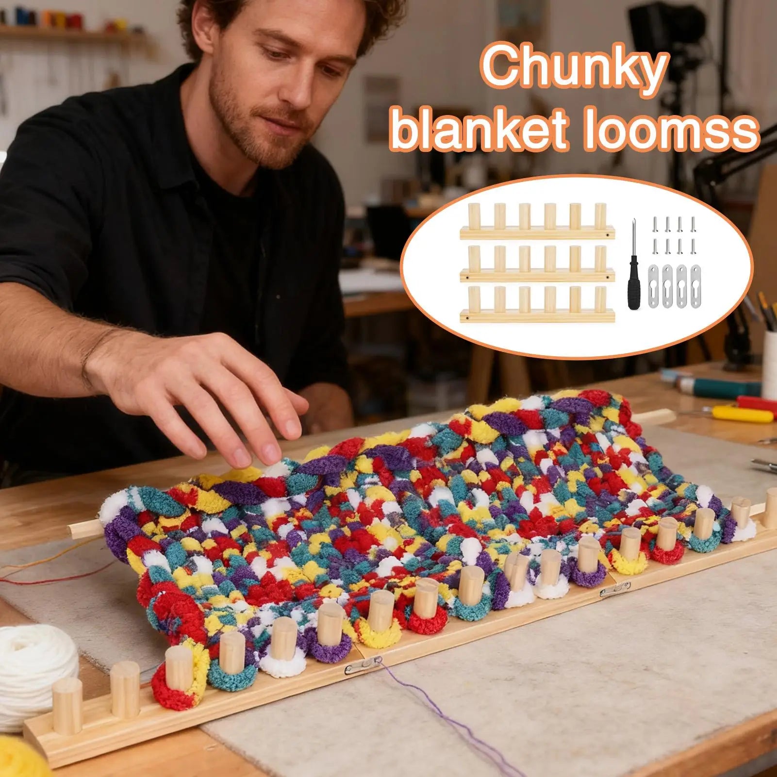 Knitting Loom 35 Inch Wood Chunky Yarn Loom Thick Yarn Weaving Tool for Kids Adults Beginners Couch Sofa Living Room Home Decor Oasis Select