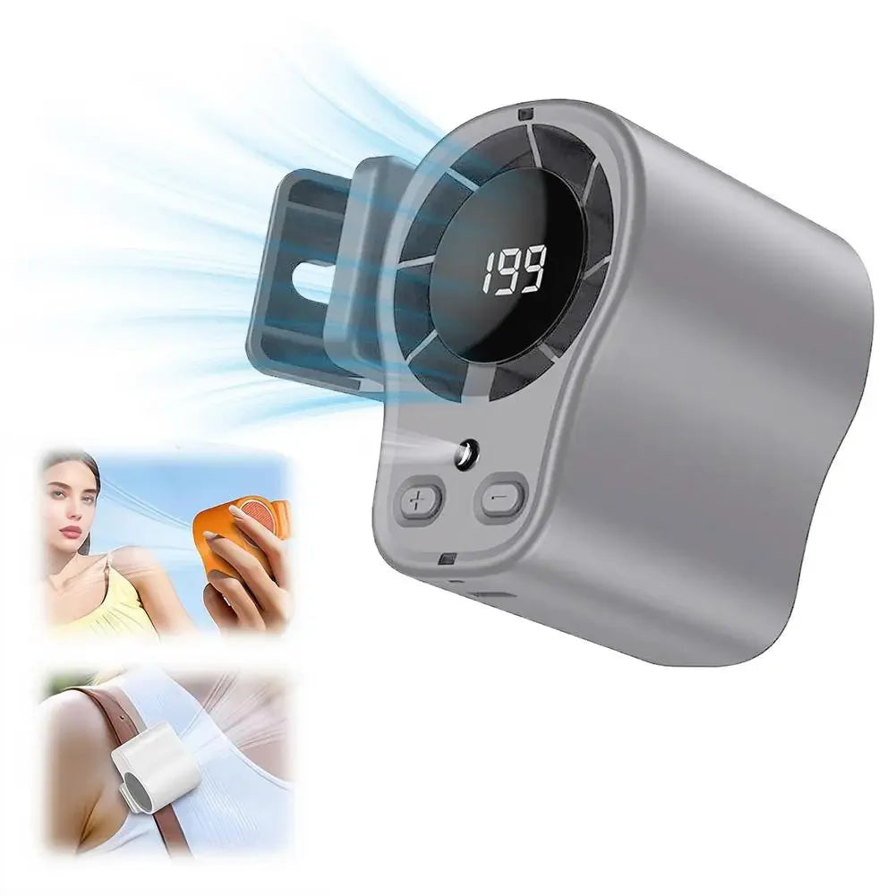 Clip on Semiconductor Cooling Car Fan USB Rechargeable Portable Desk Fan LED Display 360 Rotation Quiet Long Battery for Camping Oasis Select Gray