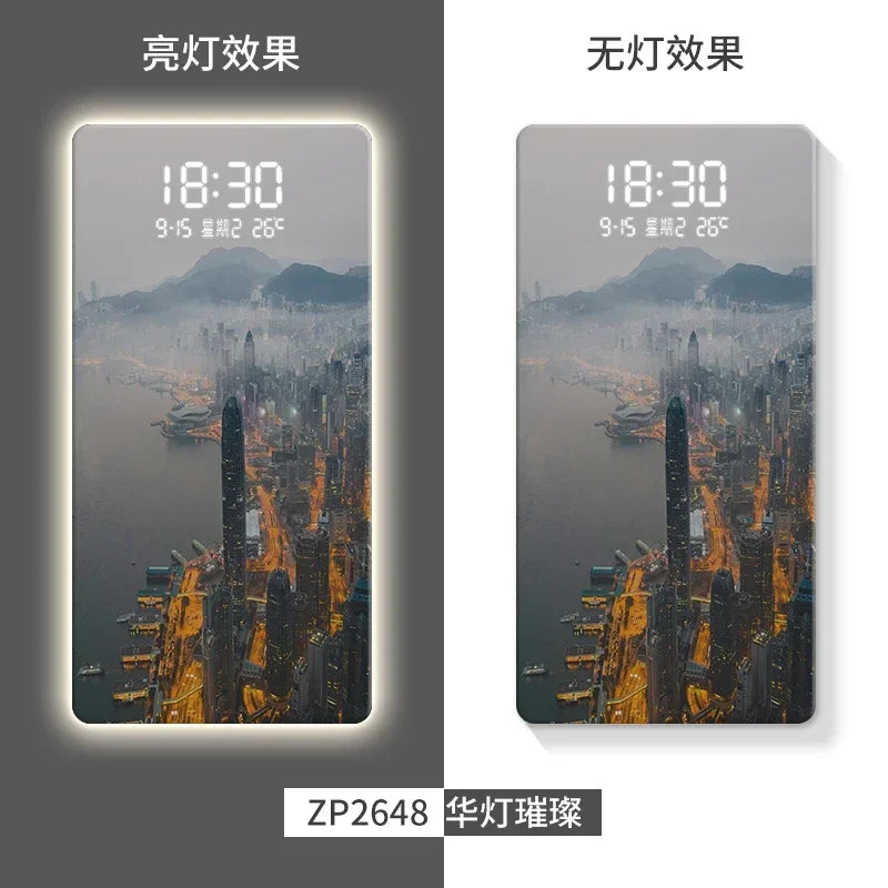 Led Electronic Wall Hanging Clock City Night View Human Body Sensing Decorative Painting Wall Clock Oasis Select ZP2648 80cm x 40cm plug in