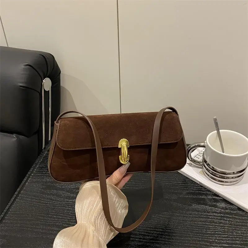 Minimalist Faux Suede Armpit Bag – Slim Shoulder Handbag