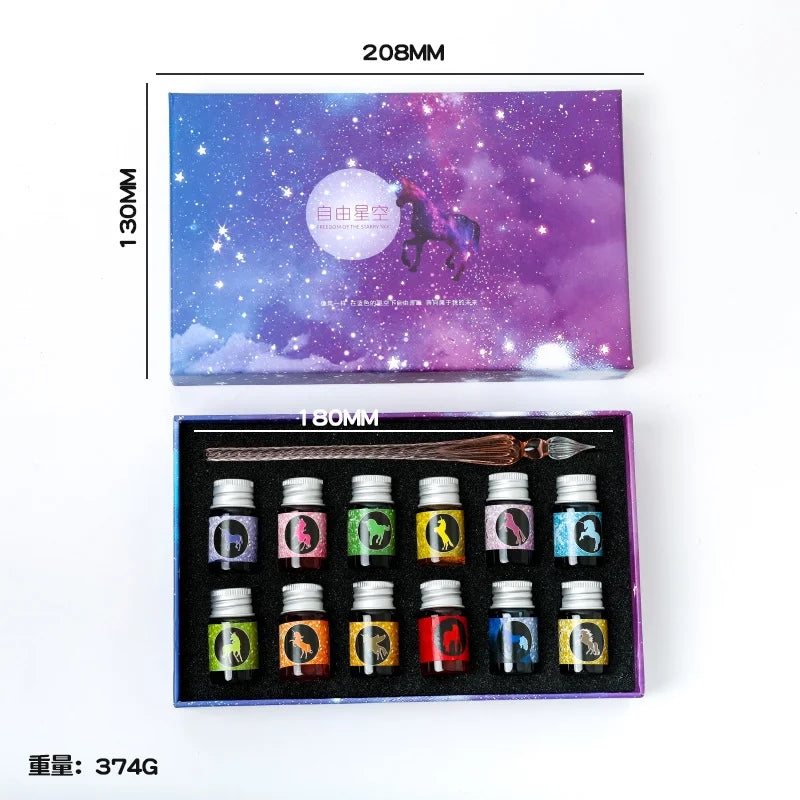 Free Starry Sky Pen Glass Pen Gradient Color Gift Set Dip Pen Business Gift Pen Student Crystal Pen Oasis Select 5
