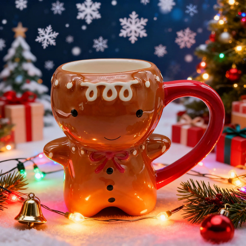 Kawaii Gingerbread Man Ceramic Mug | 3D Christmas Cup 300ML Ceramic Christmas Mug Oasis Select Red 301-400ml