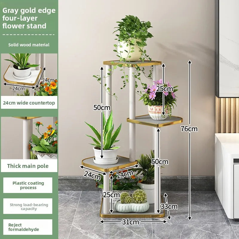 Solid wood flower rack indoor multi-layer green plant flower pot rack floor-to-ceiling flower rack Oasis Select Grey-4