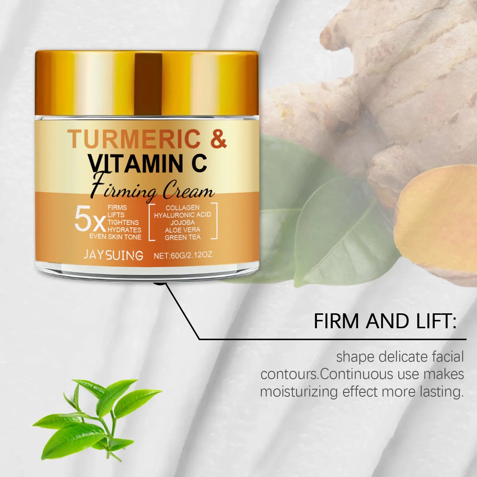 JAYSUING Turmeric Vitamin C Face Cream Firm Improve Roughness Sodium Hyaluronate Supplement Collagen Protein Facial Sooth Cream Oasis Select