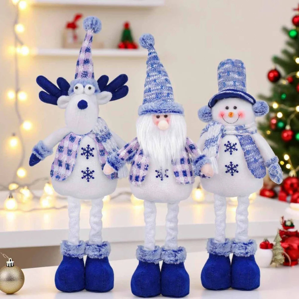 Blue Santa Reindeer Christmas Tree Snowman Ornaments Creative Stretchable Plush Toy Hanging Decorations Oasis Select