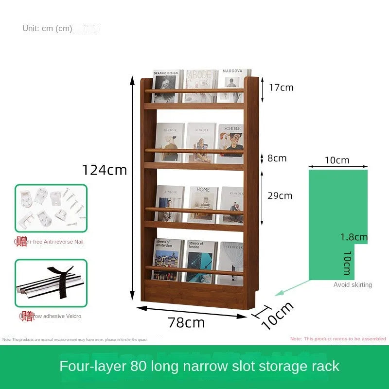 Behind the door, there is a small bookshelf, a multi-layer solid wood ultra-thin bookcase, a newspaper rack, a narrow slit child Oasis Select Five layers80cm