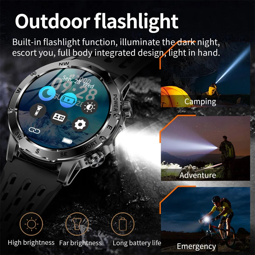 Outdoors Smart Watch Men Women 800Mah Battery IP68 Waterproof Health Music Smartwatch Flashlight Compass BT Call Sports Fitness Oasis Select