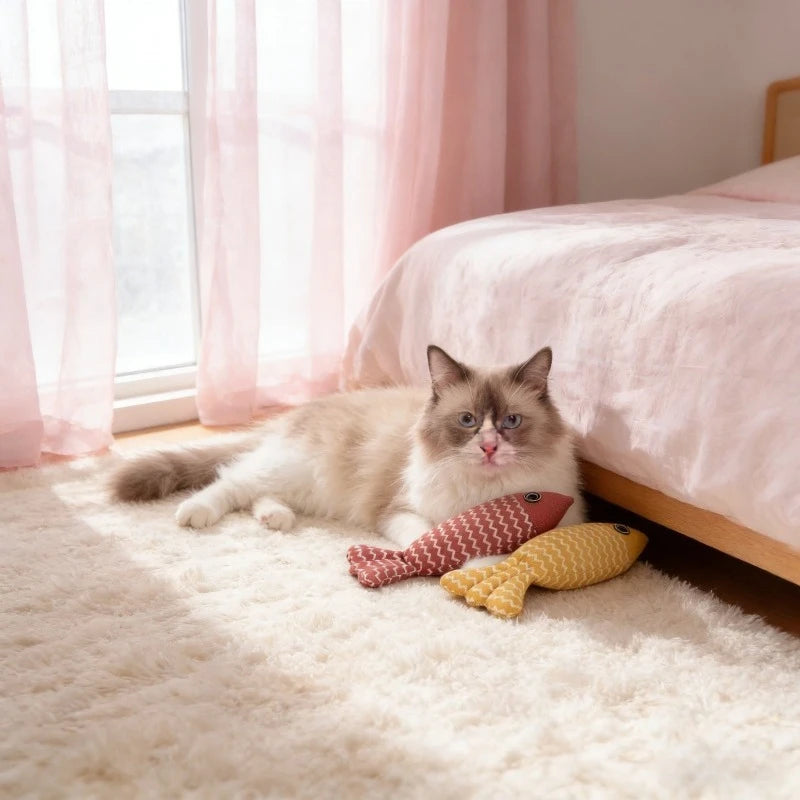 1pcs Interactive Catnip Fish Toys for Cats Plush Kitten Chew Bite Toy with Crinkle Sound Teeth Cleaning Pet Toy for Indoor Cats Oasis Select