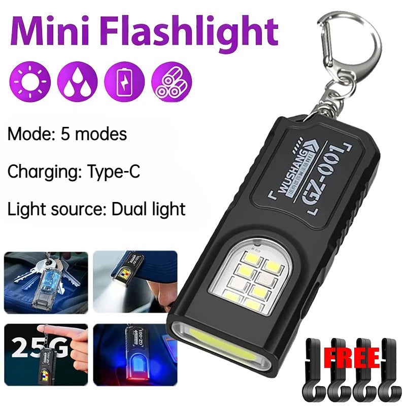 Multifunctional LED Flashlight Keychain Rechargeable Mini Torch with COB Work Light Keyring Torch Camping Walking Pocket Lamp Oasis Select