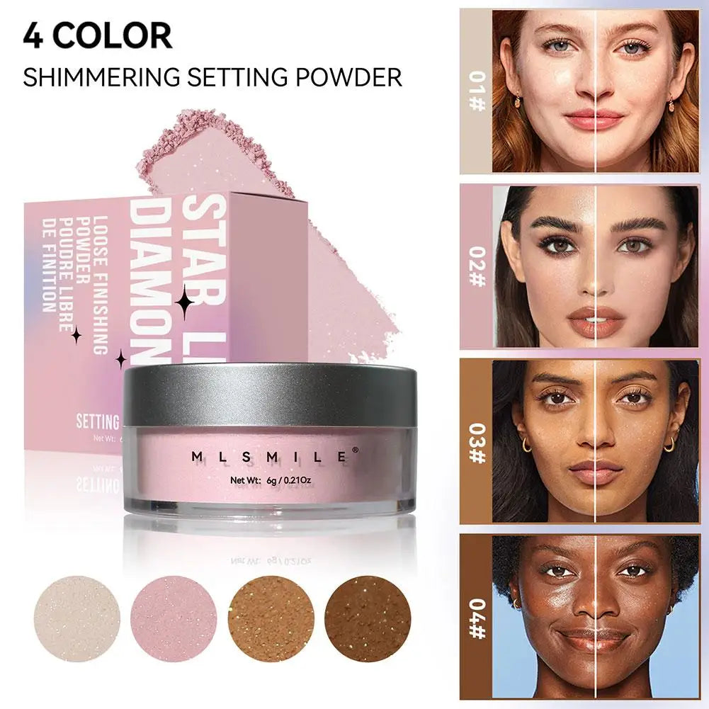 MLSMILE Glitter Loose Setting Powder Oil Control Hide Pore Lasting Concealer Shimmer Face Powder Pearlescent Matte Face Makeup Oasis Select