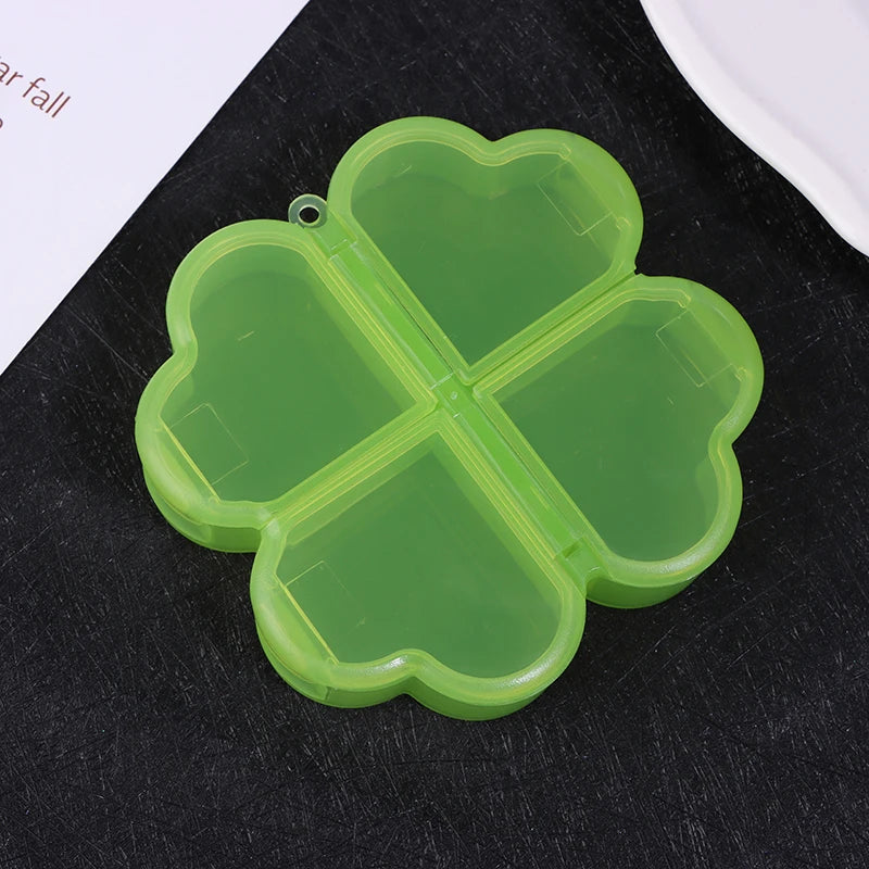Four-Leaf Clover 4-Grid Portable Pill Organizer Box Pill Organizer Box Oasis Select Green