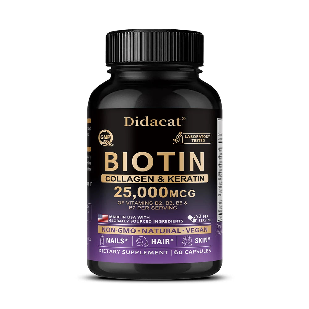 Biotin 25000 mcg + Collagen & Keratin – Hair, Skin & Nails Hair & Beauty Supplement Oasis Select 60 count-1 bottle