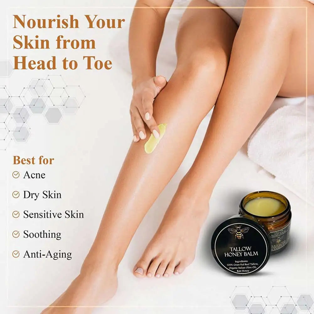 Organic Grass Fed Beef Tallow Balm With Raw Honey Moisturizing Cream For Soft Smooth Skin Handmade All-Natural Moisturizer Skin Oasis Select