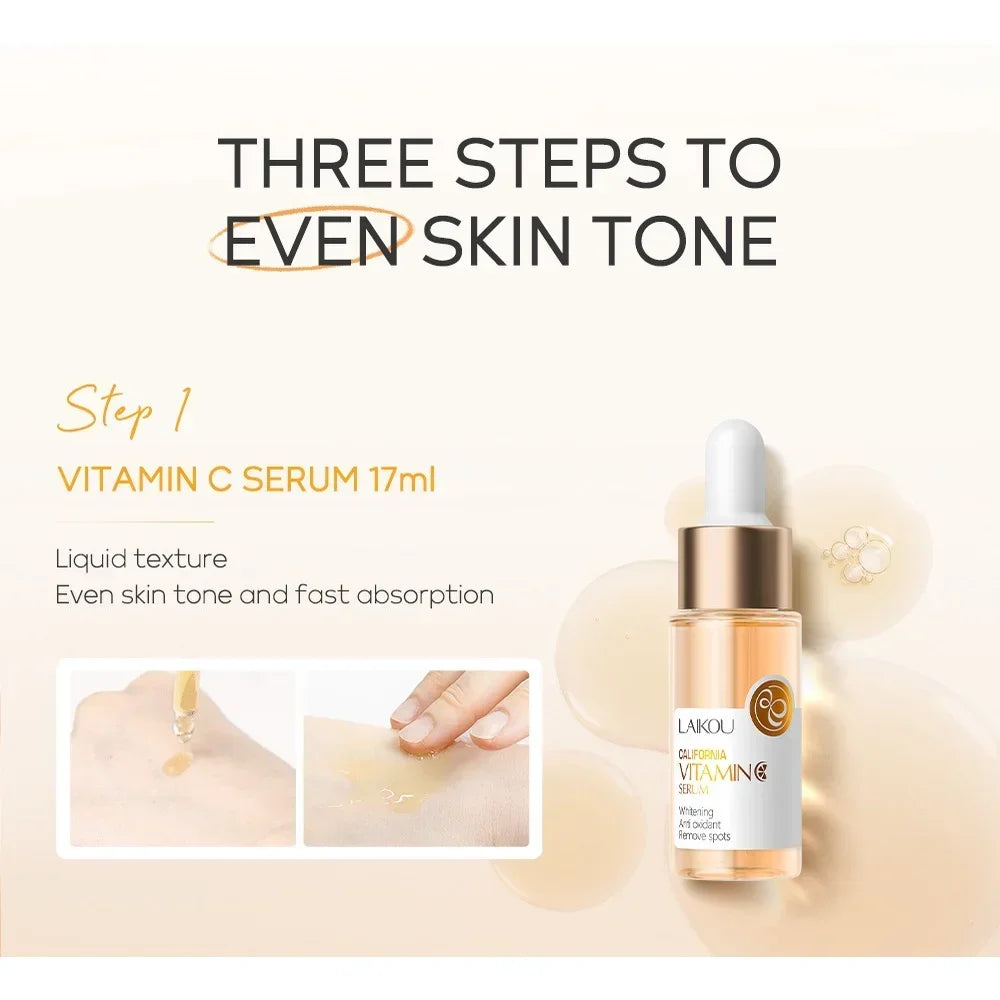 3pcs/Set LAIKOU Vitamin C Facial Set for Hydrating Moisturizing Whitening and Brightening Oasis Select