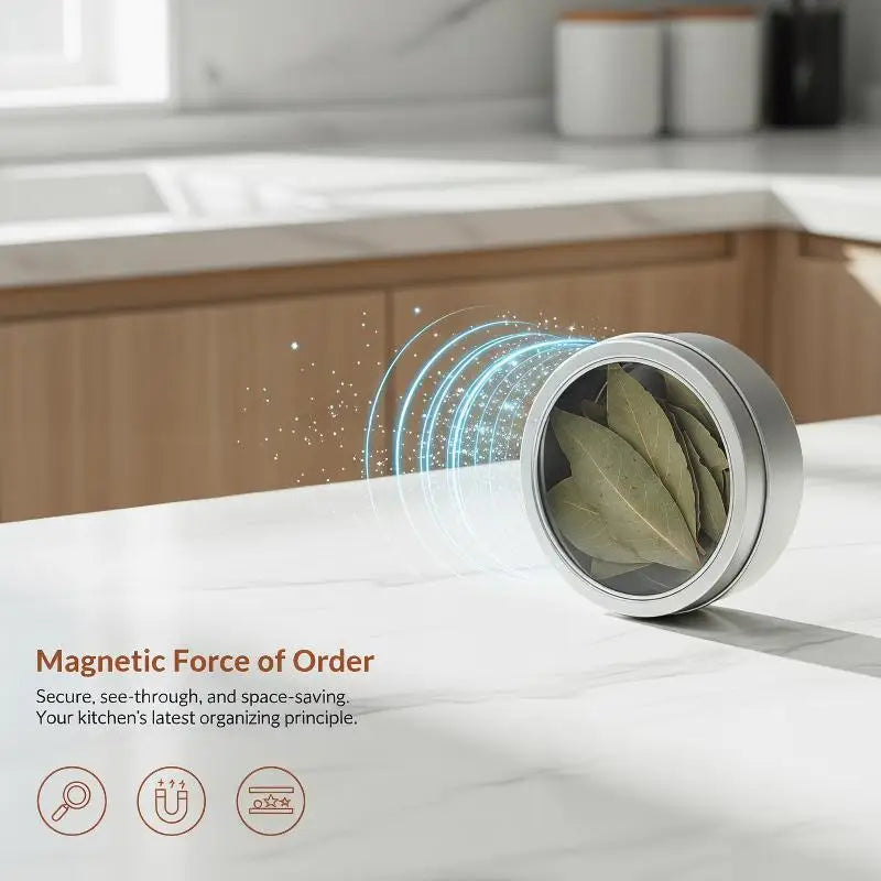 Magnetic Fridge Organiser Round Tin Box With Magnet Kitchen Spice Storage Box Home Office Organisers With Transparent Cover Oasis Select