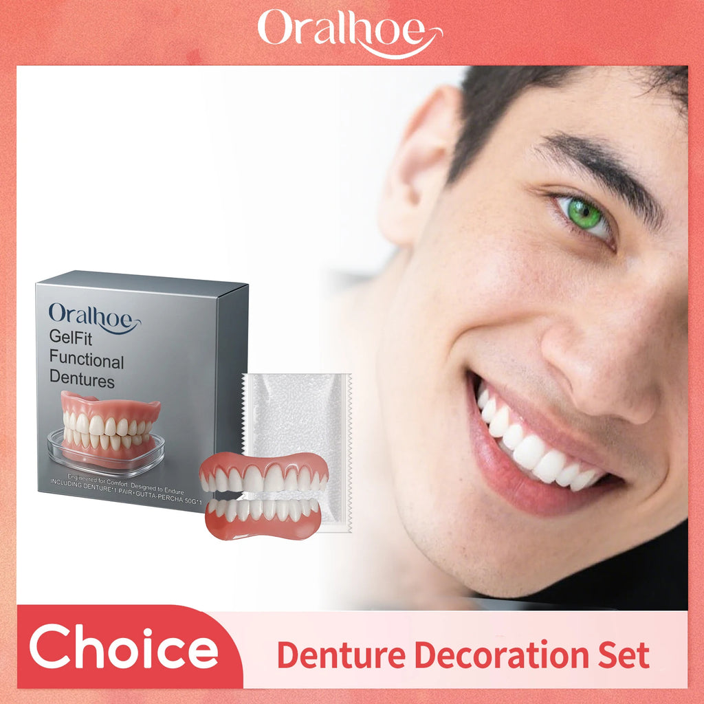 Temporary Denture Set Upper Lower Veneers False Teeth Soft Comfortable Instant Confident Whitening Dentures Simulation Brace Oasis Select