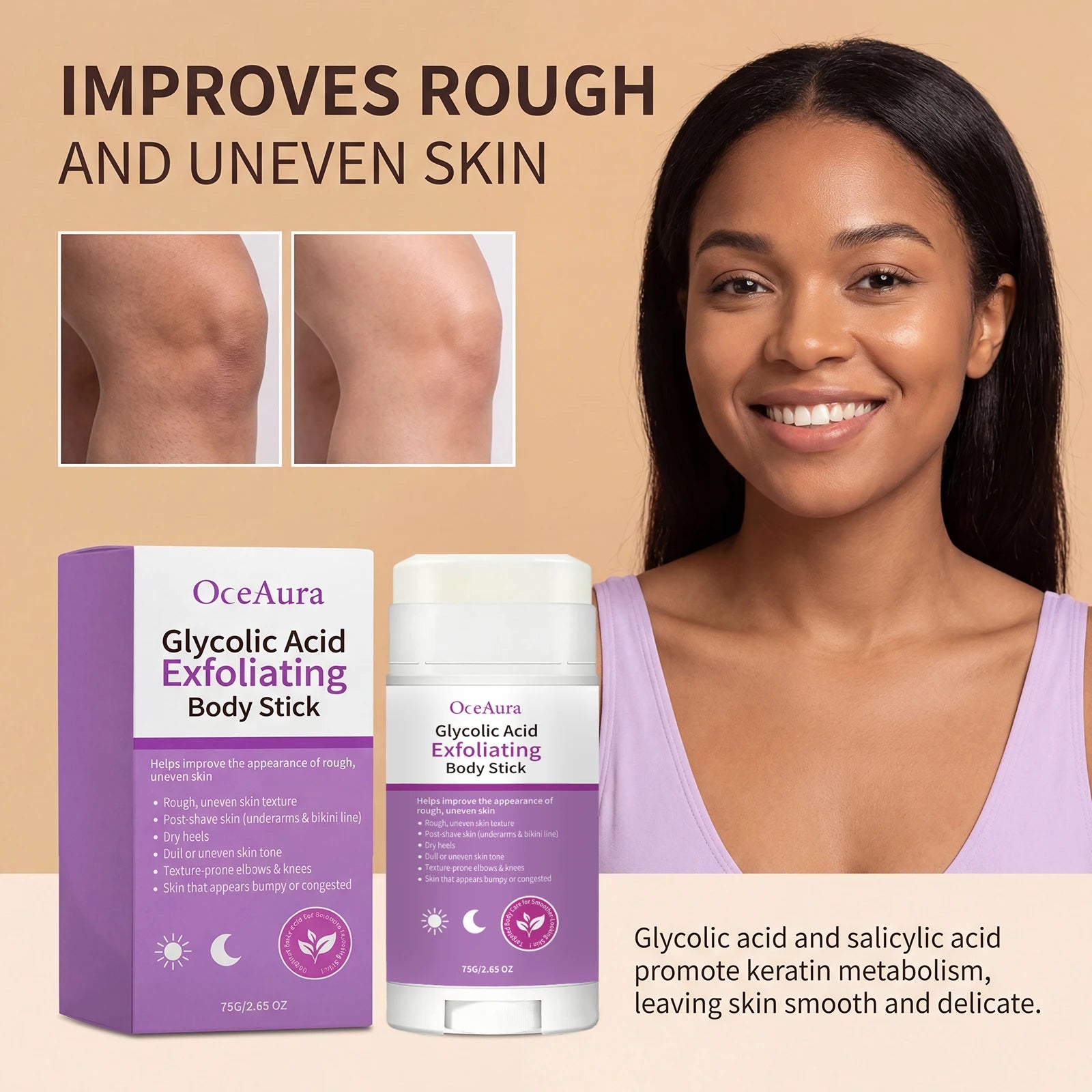OceAura AHA BHA Exfoliating Body Stick – Shea Butter 75g Body Exfoliator Stick Oasis Select
