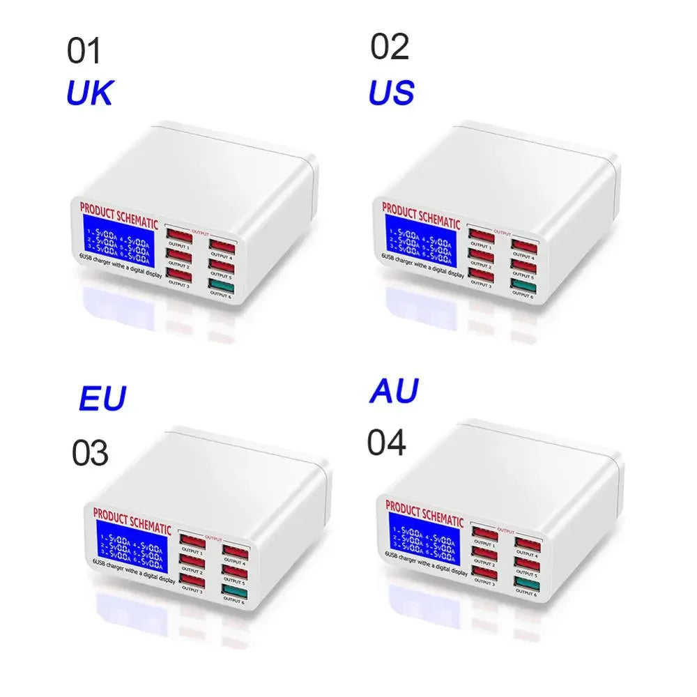 6-Port 40W QC3.0 USB Desktop Charger with LCD Display