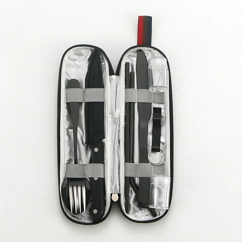 Tableware Stainless Steel Cutlery Knife Fork Spoon Steak Knife Spice Bottle Straw Outdoor Travel Portable Set Oasis Select