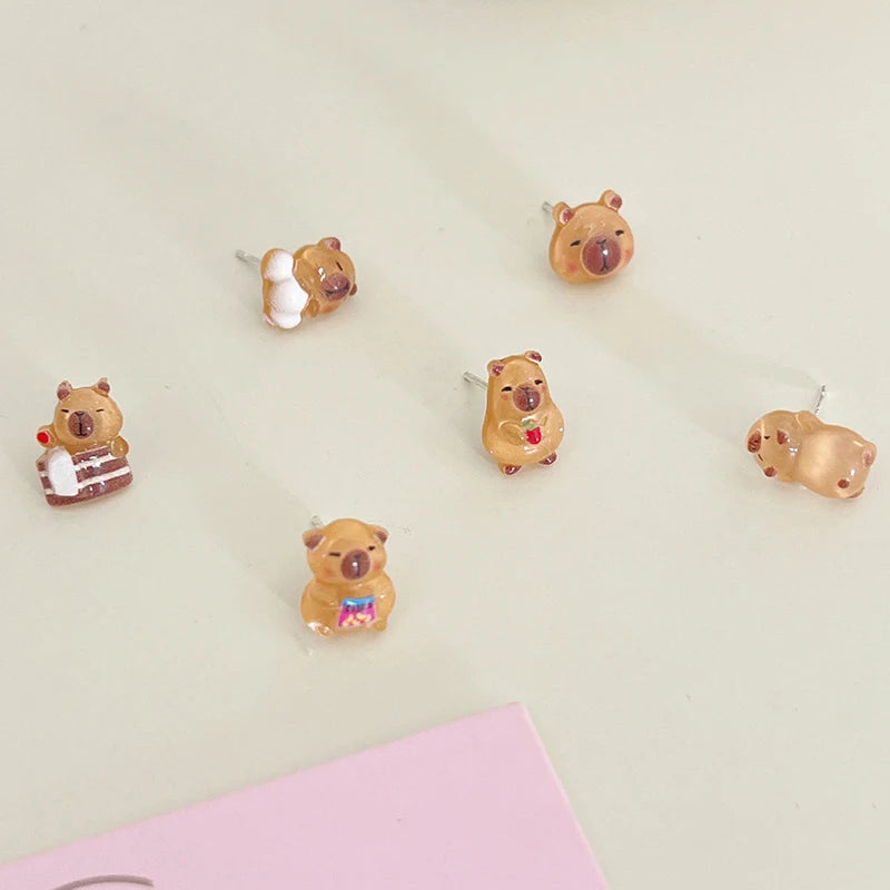 3/6/7pairs Capybara Cartoon Stud Earrings Mini Ear Studs Cute Earring Fashion All-match Earrings For Women Jewelry Accessories Oasis Select