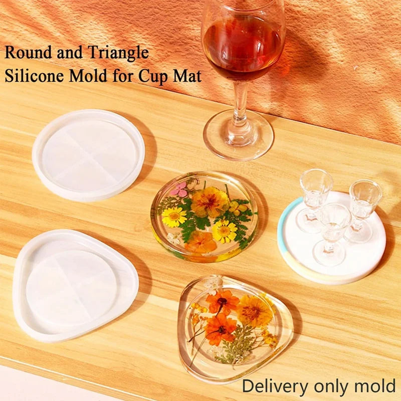 4 Pcs Resin Coaster Mold Set Coaster Mold For Epoxy Resin Triangle Round Coaster Mold Resin Coaster For Cup Mat Easy Install Oasis Select
