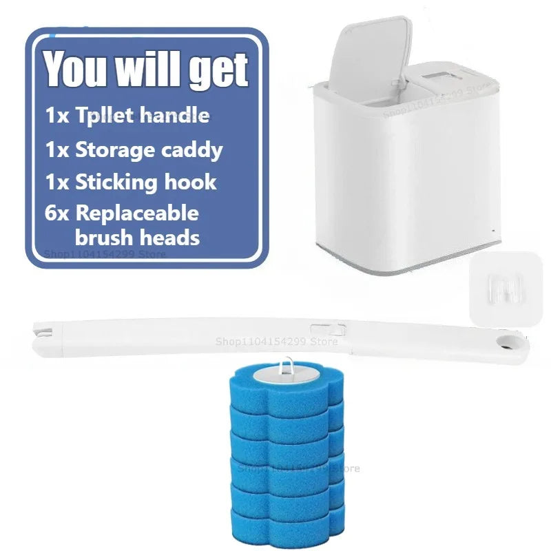 Disposable Toilet Brush Replacement Head Cleaning Kit Lengthened Handle Auto Lid Opening Toilet Bowl Cleaner Kit for Bathroom Oasis Select White Set -6pc brush