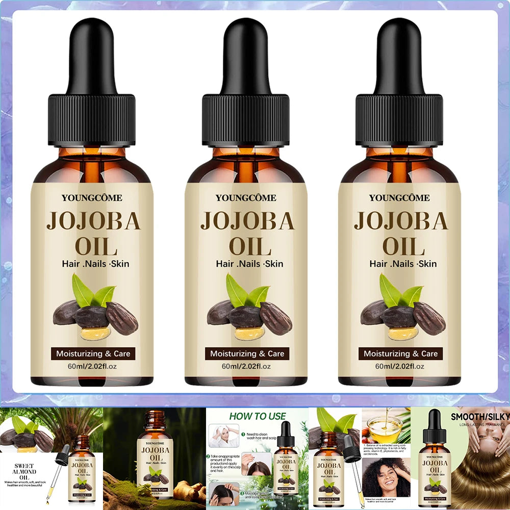 Organic Jojoba Oil, Pure Moisturizing Oil For Face, Hair, Skin Nails | Natural Cold Pressed Hexane Free Carrier Oil Hair Relaxer Oasis Select 60ml-3pcs