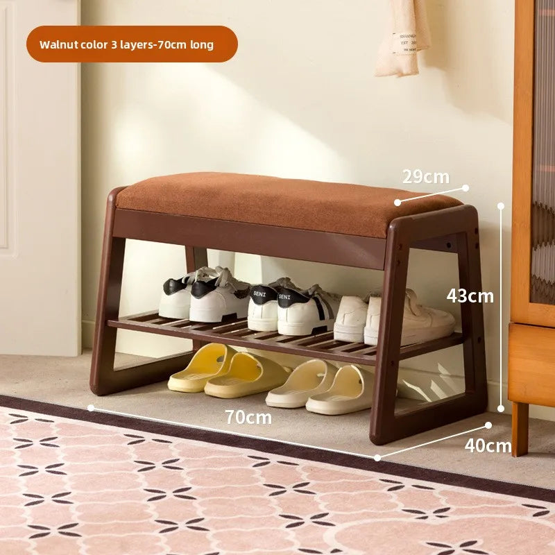 Solid wood shoe changing stool, household storage at the door, narrow shoe stool, shoe cabinet, simple wind fitting room stool Oasis Select Walnut double 70
