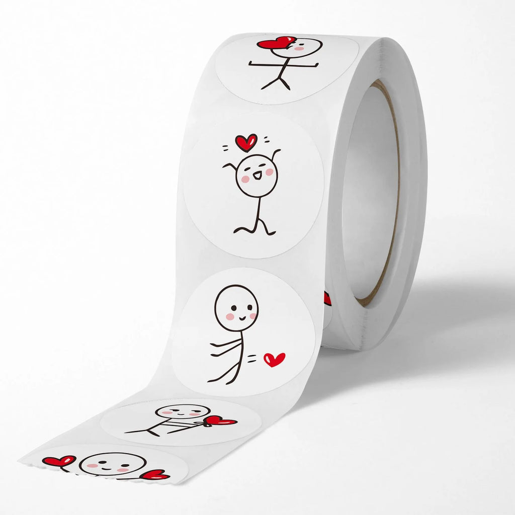 1 Roll/500pcs Cartoon Matchstick Man Sticker, Round Adhesive Label, Creative Stickers For Children's Journaling And Sealing Oasis Select