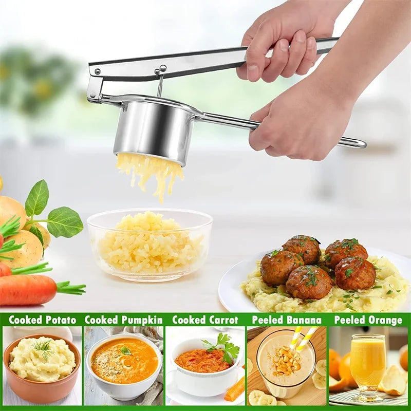 LMETJMA Stainless Steel Potato Ricer Manual Potato Masher With 3 Interchangeable Discs Fruit Juicer Lemon Squeezer KC0442 Oasis Select