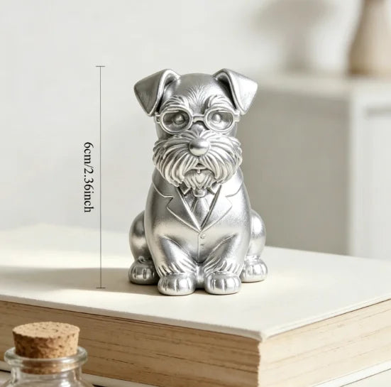 Gentleman Suit Wearing Schnauzer Figurine 3D Printing Cute Dog Statue Mini Puppy Ornaments for Home Office Desk Minimalist Decor Oasis Select Schnauzer silver