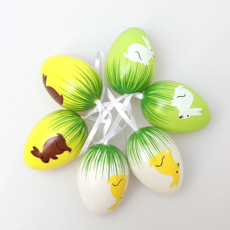 6Pcs Easter Egg Hanging Ornaments Artificial Plastic Egg Pendants Easter Tree Decorations Festival Home Party Decor Oasis Select
