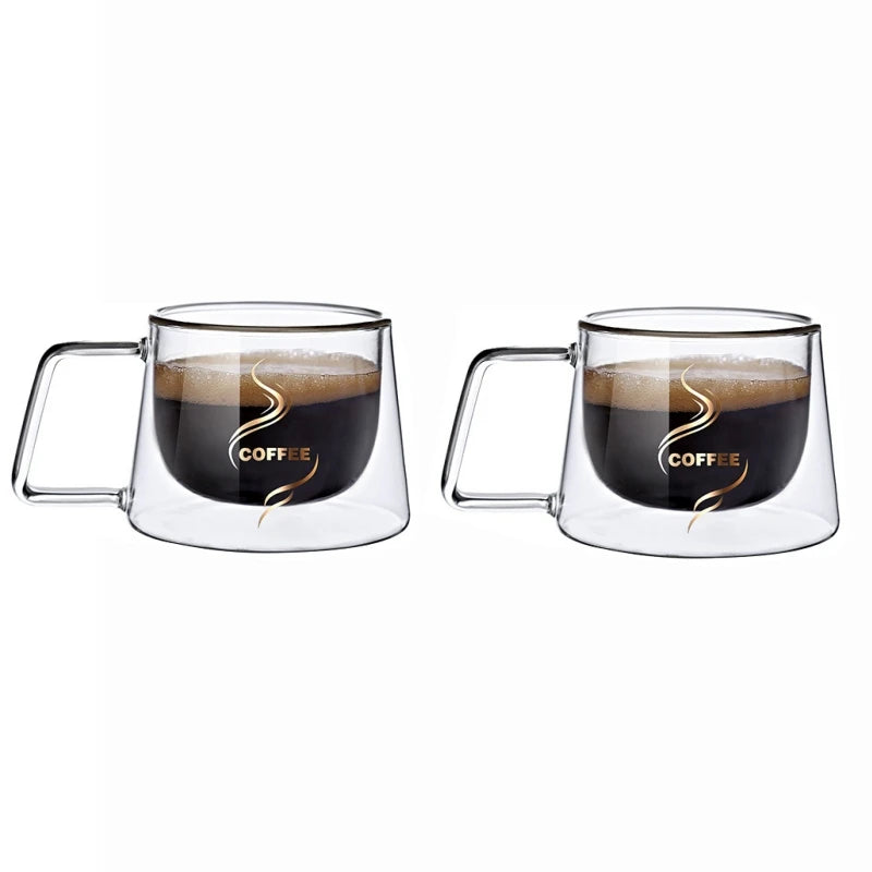1/2PCS Double Wall Glass Coffee Mug Heat Resistant Tea Milk Juice Coffee Water Espresso Cup Thermo Insulated Cup for Household Oasis Select A 2PCS 200ml