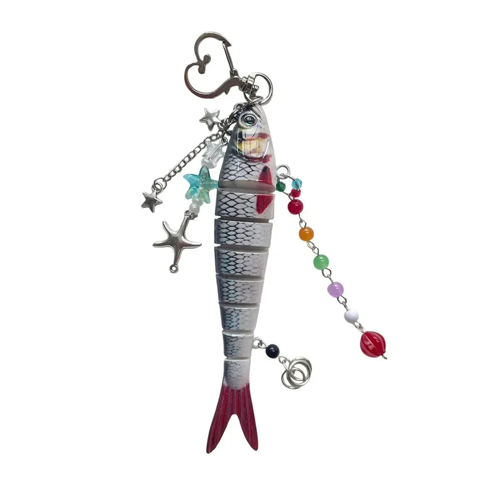 New Plastic Fish Keychain Multi Jointed Simulation Fish Hook Key Chain Backpack Pendant Gifts Oasis Select 1