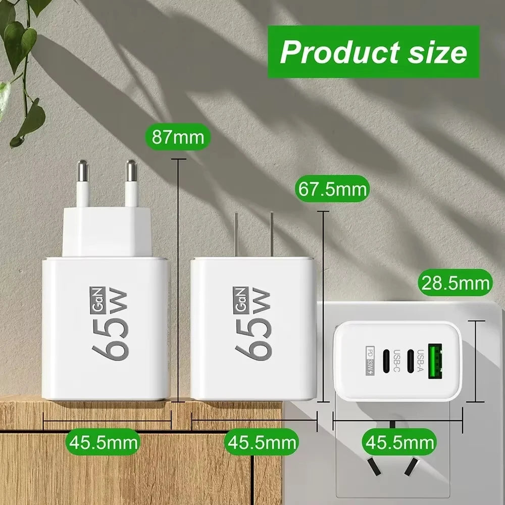 Total 65W USB GaN Charger Quick Charge Mobile Phone Adapter For iPhone Samsung Xiaomi Huawei QC3.0 USB Type C Wall Quick Charger Oasis Select