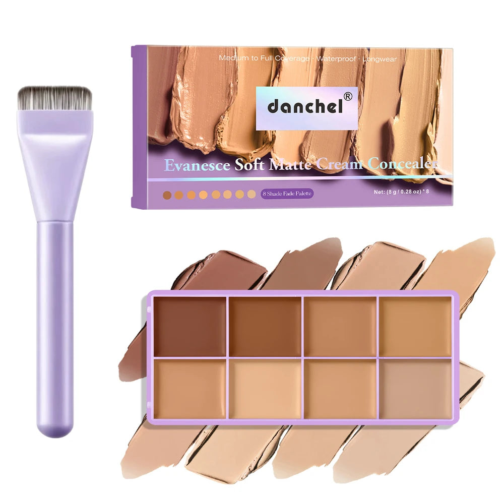 8-Shade Matte Cream Concealer Palette – Full Coverage, Waterproof