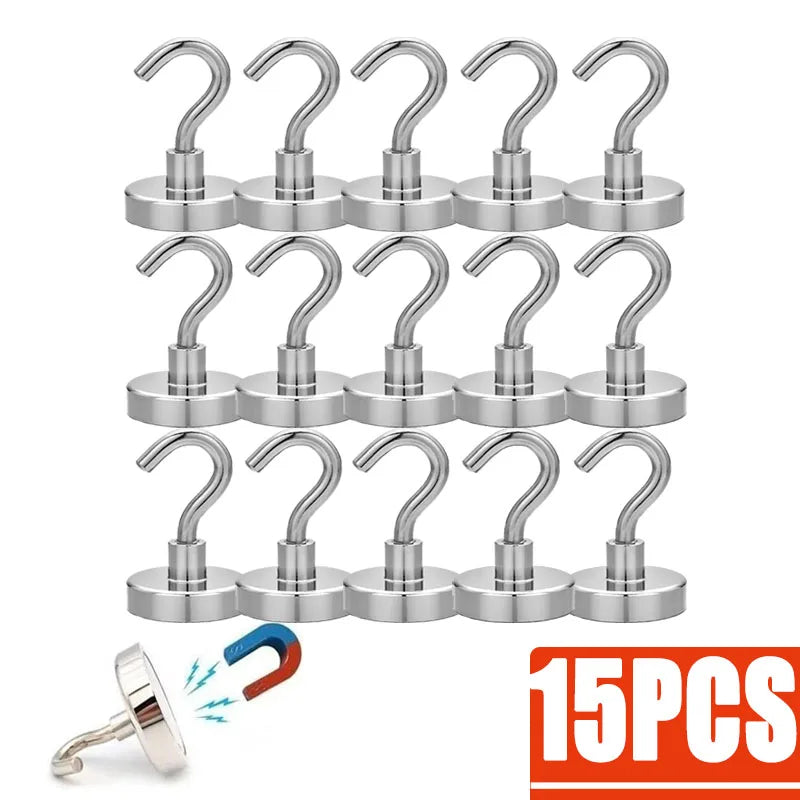 3/12/18Pcs Metal Strong Magnetic Hooks Wall-mounted Heavy Duty Magnet Hook Key Coat Hanging Hanger Home Kitchen Bathroom Storage Oasis Select 15pcs 10mm